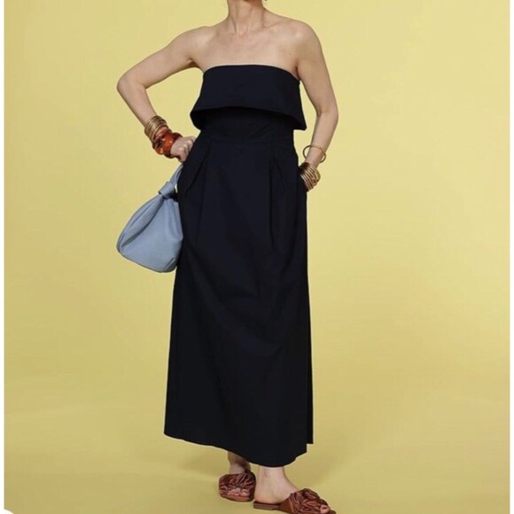Midnight Poplin Sleeveless Midi Dress by Carla .rockmore 2X Navy Blue - Picture 1 of 12